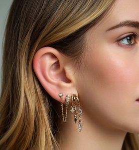 Detailed view of S925 silver gold-plated earring set with zircon stars and moon charms