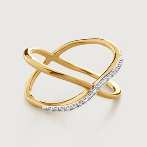 S925 Sterling Silver Criss Cross Double Band Ring For Women Micro Pave Rhinestone Fashion Minimalist Commute Finger Jewelry Gift
