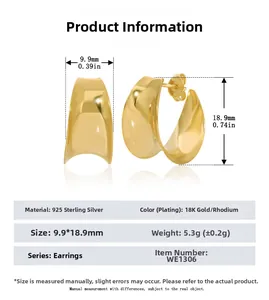 Detailed technical drawing of S925 silver C-shape earrings with size and weight specs