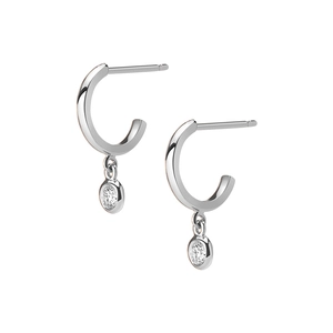 S925 sterling silver C-shaped hoop earrings with round bezel-set zircon drops