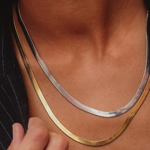 Collane a strati in argento S925 oro e argento, catene a serpente piatte per donne