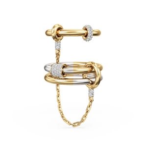 925 Sterling Silver Interconnected Multi Link Rings Two Tone Chain Ring With Pave Rhinestone Exquisite Jewelry For Women