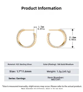 Vue macro montrant les dimensions et les détails du matériau en argent 925 des boucles C