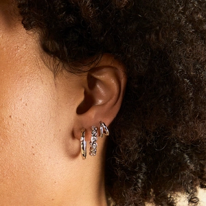 Three-piece S925 sterling silver hoop earrings set with drop-shaped zircon crystals