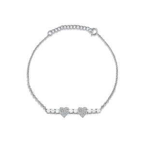 Minimalist S925 sterling silver heart bracelet with sparkling pavé cubic zirconia charms