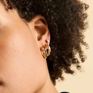 Three-piece gold plated S925 silver earrings set with zircon studs and hoop details