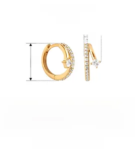 Detail view of 925 sterling silver hoop earrings with square cubic zirconia and dimensions