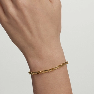 Minimalist S925 sterling silver paperclip chain bracelet with polished gold plating finish