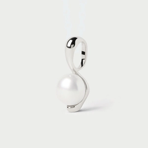 Pendentif perle en argent sterling S925 avec un design en métal fluide et épuré