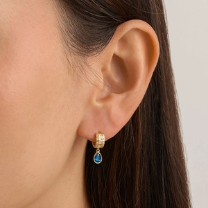 Elegant S925 silver gold-plated drop earrings with blue pear zircon and clear crystal