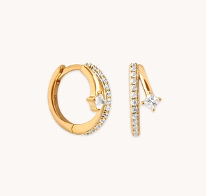 Close-up of S925 sterling silver gold-plated ear cuff with pavé CZ and square zircon