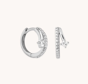 Detailed view of S925 sterling silver hoop earrings with square zircon and S925 hallmark
