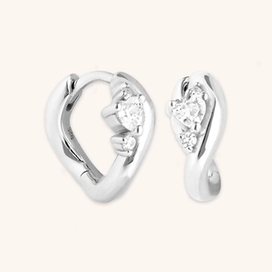 Élégantes boucles d'oreilles créoles en argent 925 en forme de cœur avec zircons