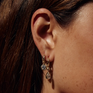 S925 sterling silver gold plated teardrop zircon earrings shown on a model