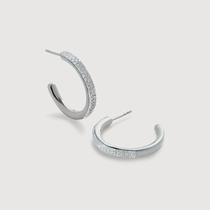 Élégantes boucles d'oreilles créoles en argent S925 avec zircons scintillants sertis en pavé