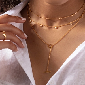Dreilagige goldene S925 Sterlingsilber Halskette mit OT-Verschluss und Kugelketten-Design