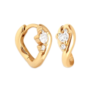 Boucles d'oreilles élégantes en argent 925 doré avec cœur en zircon et design irrégulier