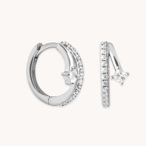 S925 sterling silver hoop earrings with princess cut square cubic zirconia accents