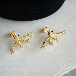 925 Sterling Silver Star Ear Climber Earrings French Retro Elegant Gold Silver Plated Rhinestone Celestial Studs For Women