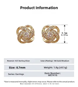 Detailed size specifications for S925 sterling silver four-leaf clover stud earrings
