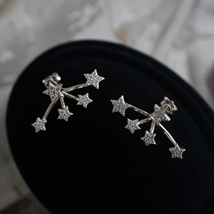 French style S925 sterling silver star crawler earrings with white cubic zirconia pavé