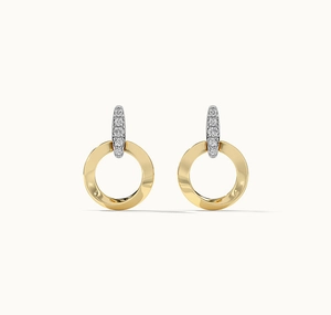 Macro shot of two-tone S925 silver earrings with sparkling crystals and gold rings
