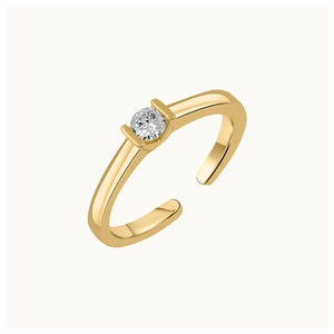Minimalist S925 sterling silver open ring with a single sparkling round zircon stone