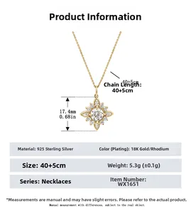Detail view of 925 silver snowflake pendant with dimensions and material specifications