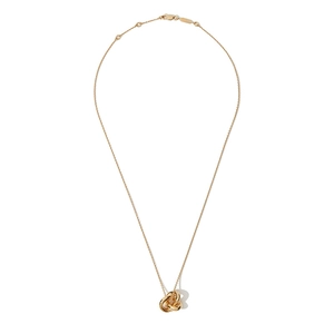 Elegant gold S925 sterling silver interlocking knot pendant necklace on white background