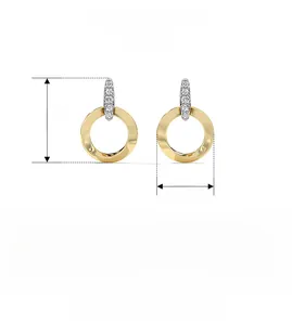 Detail view of S925 silver 18K gold hoop earrings with zircon pavé and dimensions