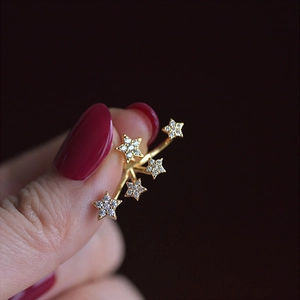 French style S925 silver star ear cuff with gold plating and cubic zirconia inlay