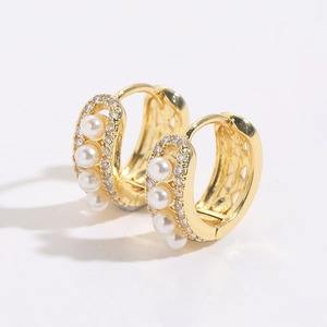 Boucles d'Oreilles Créoles en Argent Sterling 925 Künstliche Perle de Coquille Zircon Or Rhodié Bijoux Élégants Français pour Femmes