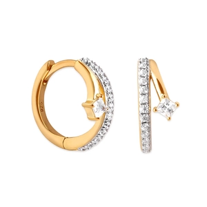 Minimalist S925 sterling silver hoop earrings with square cubic zirconia stone in gold finish