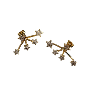 French style S925 sterling silver star stud earrings with gold finish and zircon stones
