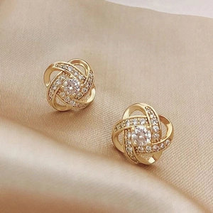 S925 Sterling Silver Clover Stud Earrings For Women Elegant Rhinestone Knot Design 18K Gold Plated Fashion Jewelry Gift