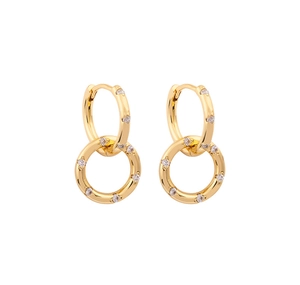 Close-up of gold-plated S925 silver interlocking hoop earrings with cubic zirconia