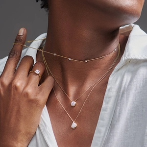 S925 sterling silver layered necklace set with round zirconia and square stone gold ring
