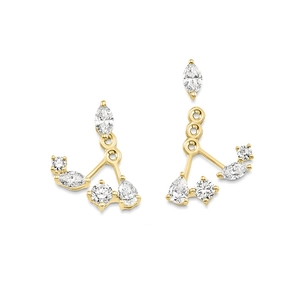 Detail of S925 silver 18K gold plated ear jacket with marquise and round zircon clusters
