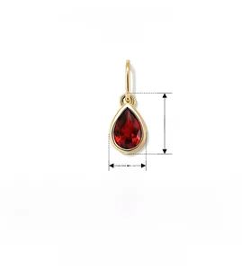 Detail view of pear-shaped red gemstone pendant in 18K gold plated 925 sterling silver