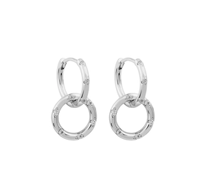 Detail of S925 sterling silver interlocking earrings with pavé cubic zirconia accents