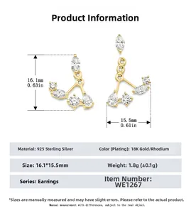 Macro detail of S925 sterling silver earrings with marquise cubic zirconia stones