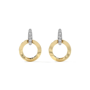 Elegant S925 sterling silver two-tone round hoop earrings with five sparkling diamonds