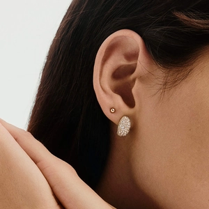 Luxurious S925 sterling silver domed earrings with pavé zircon in gold finish