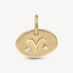 Golden matte Aries zodiac pendant necklace with sparkling cubic zirconia accent