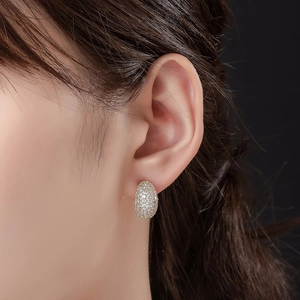 Elegant S925 sterling silver hoop earrings with pave cubic zirconia on female model