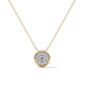 Elegant gold S925 sterling silver necklace with circular pavé zircon pendant in white background