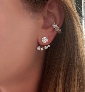 Macro shot of S925 sterling silver ear jacket and cuff set with diverse zircon cuts