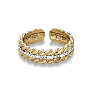Luxurious S925 silver adjustable open ring with wheat-ear texture and zircon inlay
