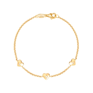 Bracelet élégant en argent 925 plaqué or avec trois breloques cœur en zircone