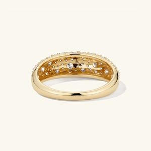 Polished gold S925 sterling silver wide ring fully set with sparkling zircon stones